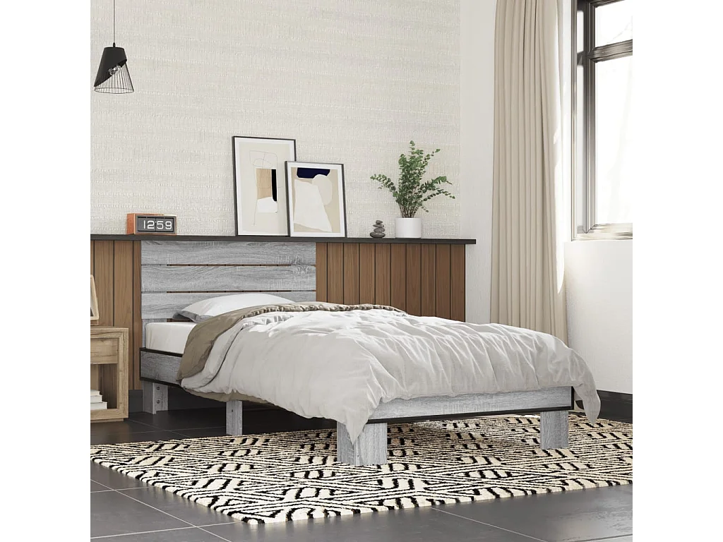 Cadre de lit sonoma gris 90x200 cm bois d'ingénierie et métal