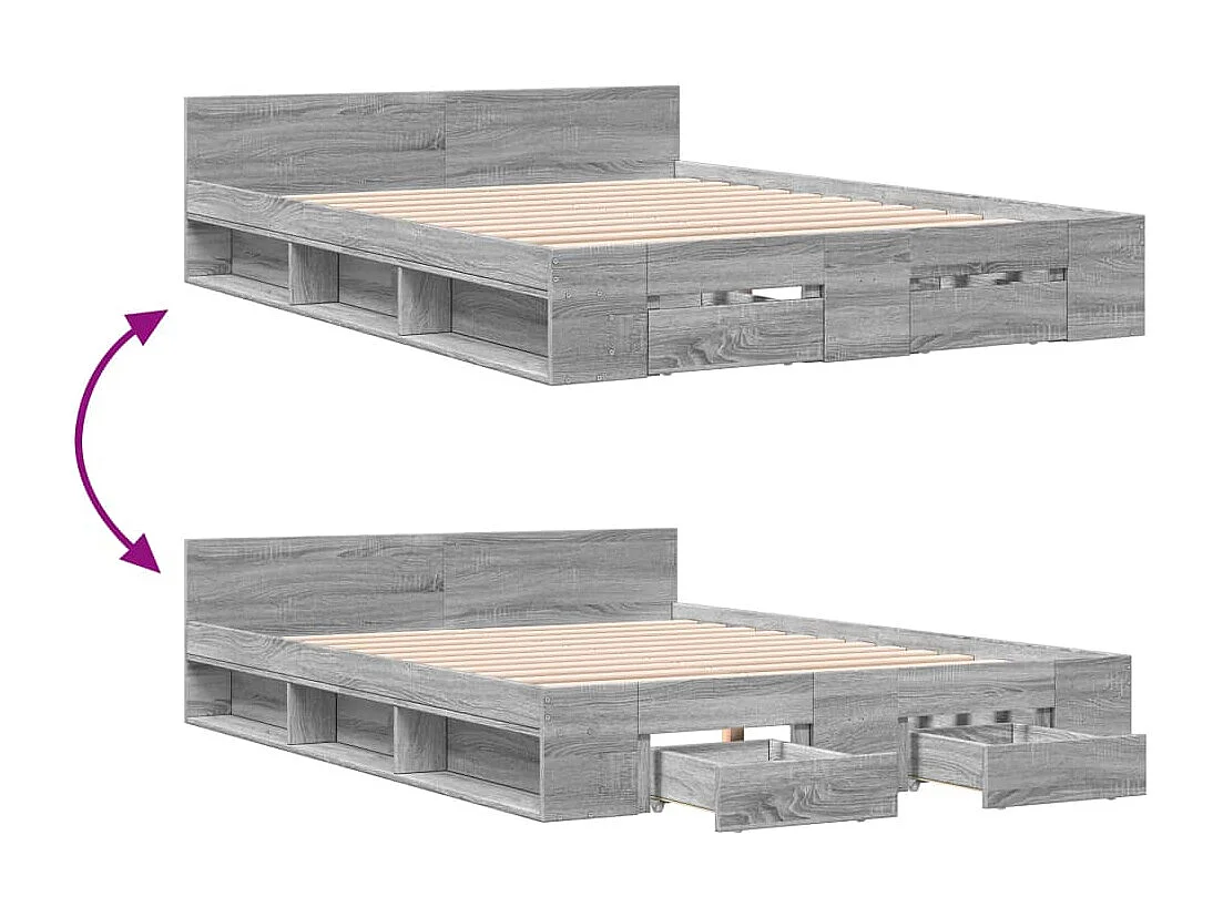 Cadre de lit et tiroirs sonoma gris 140x190 cm bois ingénierie