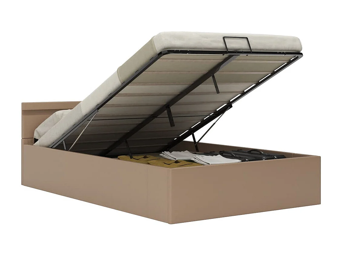 Cama canapé hidráulica LED cuero sintético capuchino 140x200 cm