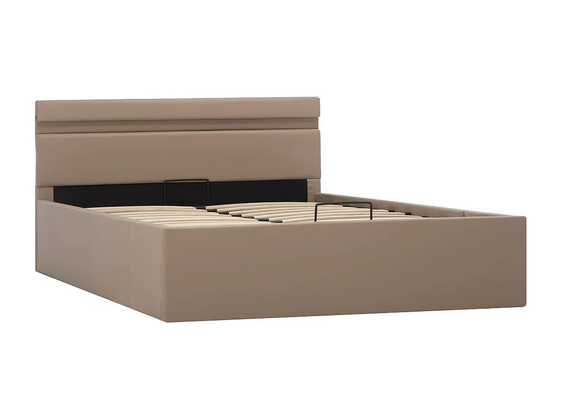Cama canapé hidráulica LED cuero sintético capuchino 140x200 cm