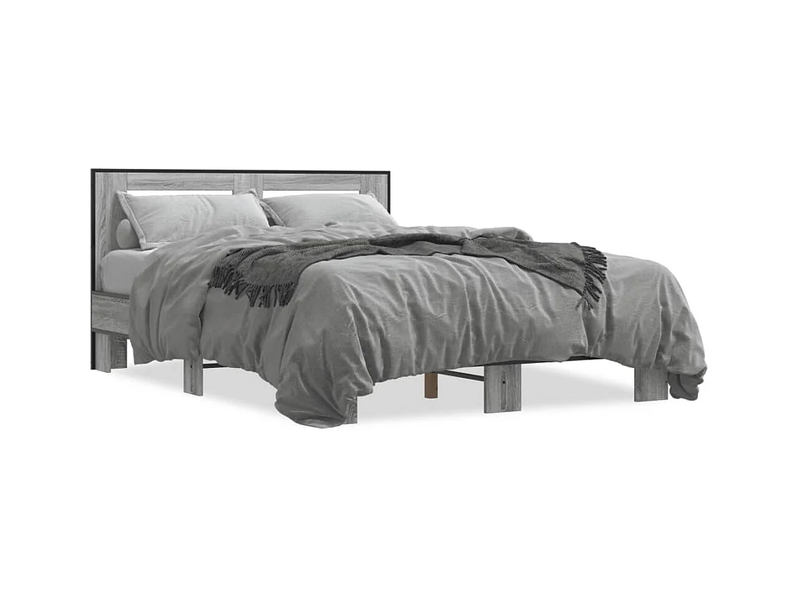 Estructura cama madera ingeniería metal gris Sonoma 140x190 cm