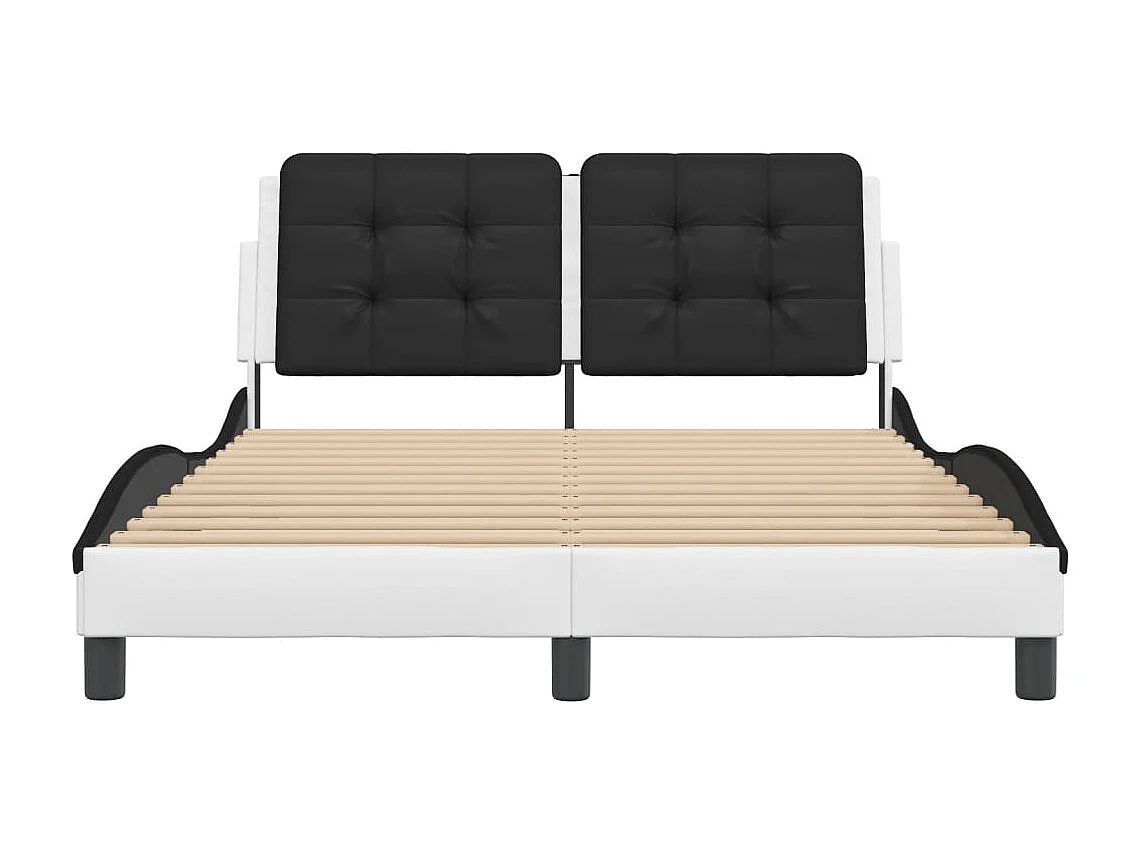 Estrutura cama c/ luzes LED 140x200cm couro artif. branco/preto