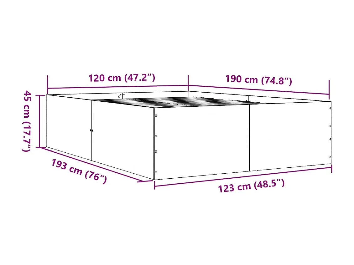 Estrutura de cama 120x190 cm derivados de madeira cinza cimento