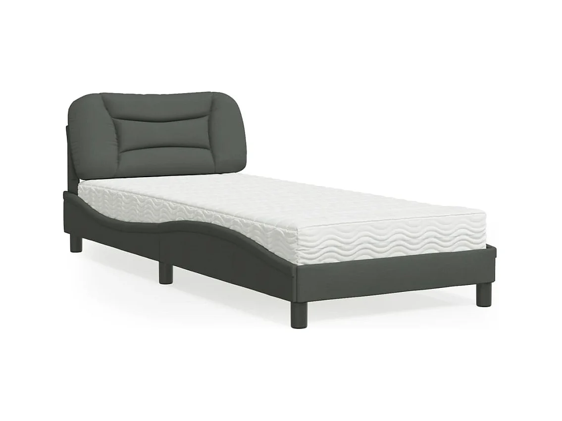 Lit avec matelas gris foncé 80x200 cm tissu