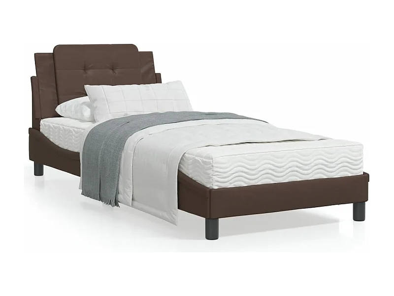 Estrutura cama c/ cabeceira couro artificial 90x190 cm castanho