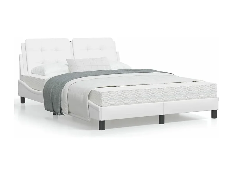 Estructura cama con luces LED cuero sintético blanco 120x200 cm