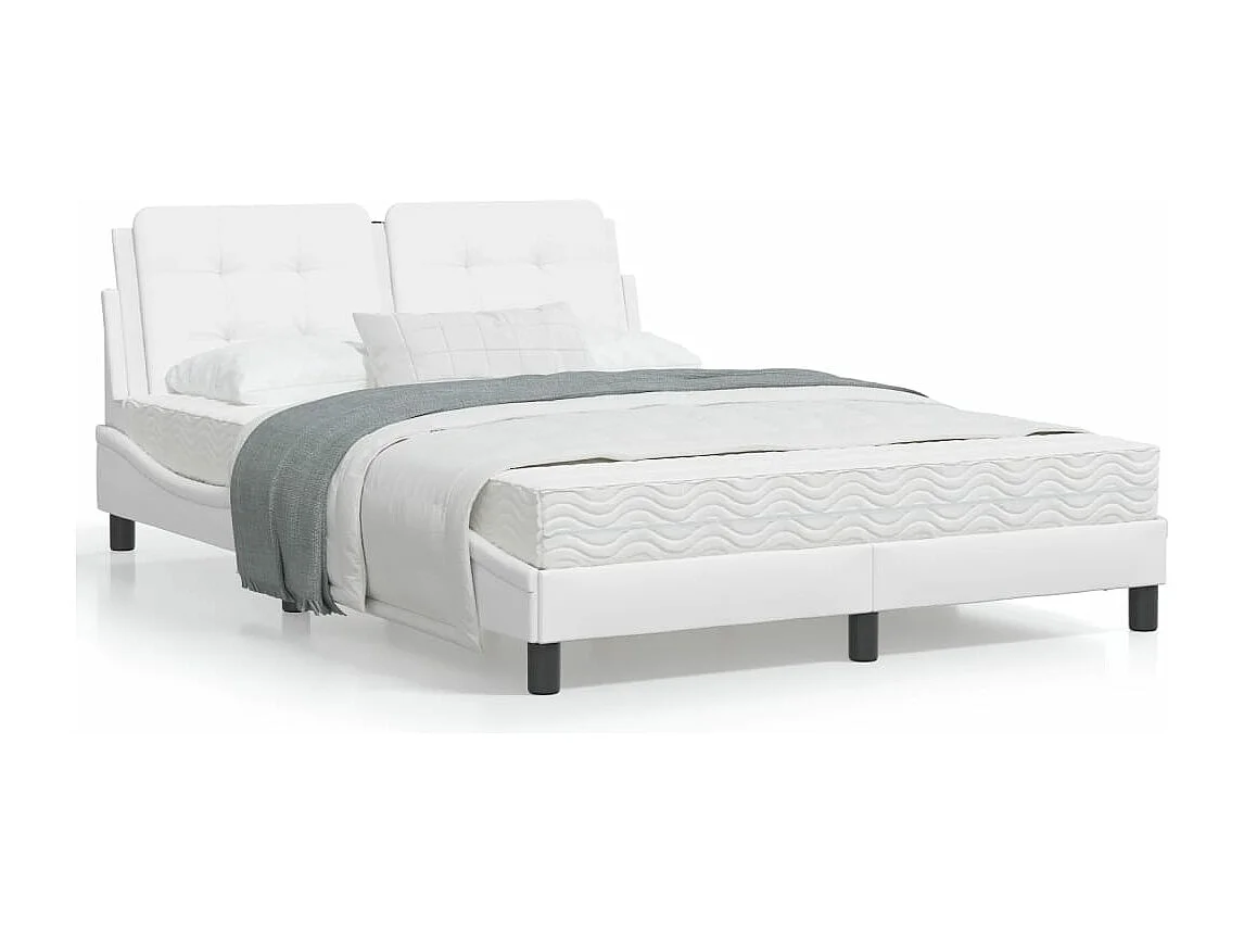 Estructura cama con luces LED cuero sintético blanco 120x200 cm