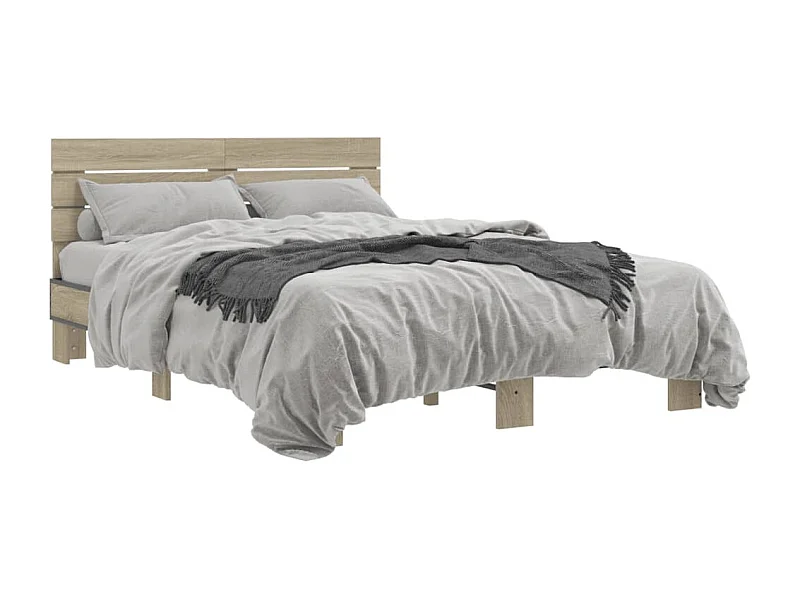 Estructura cama madera ingeniería metal roble Sonoma 135x190 cm