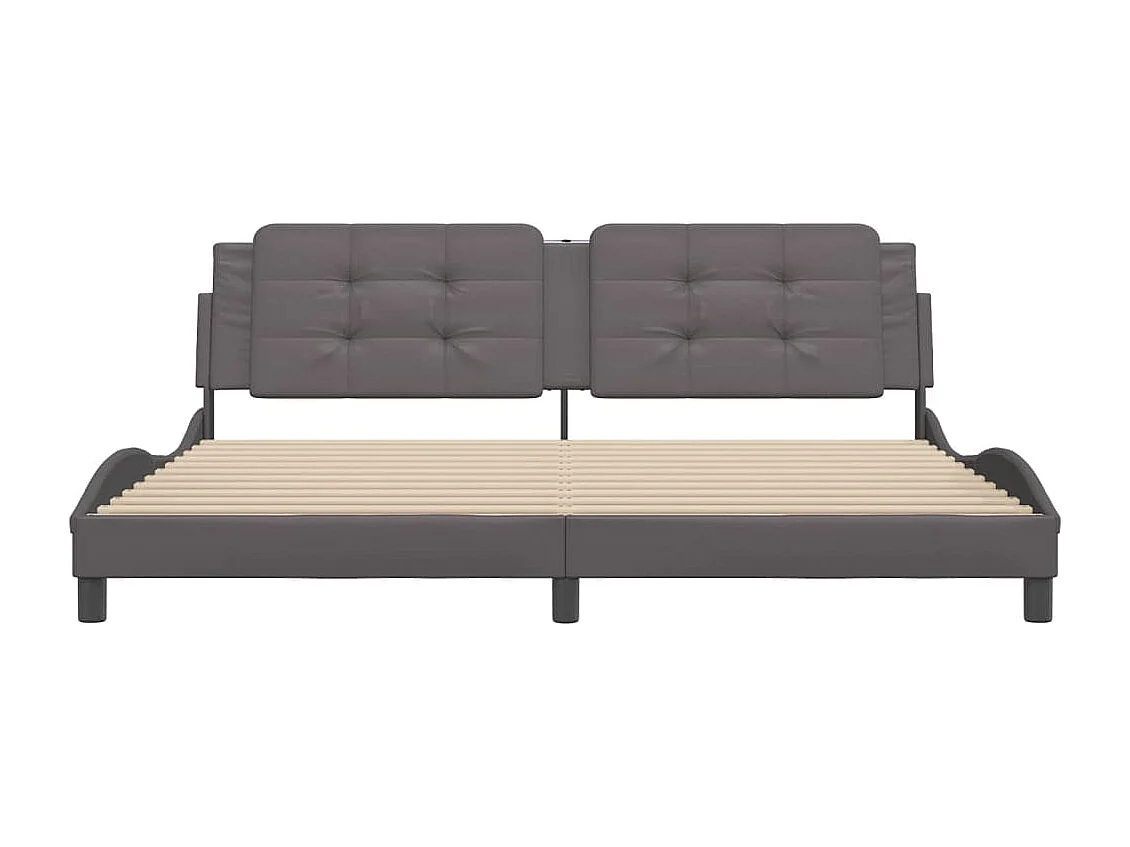 Estructura de cama con cabecero cuero sintético gris 200x200 cm