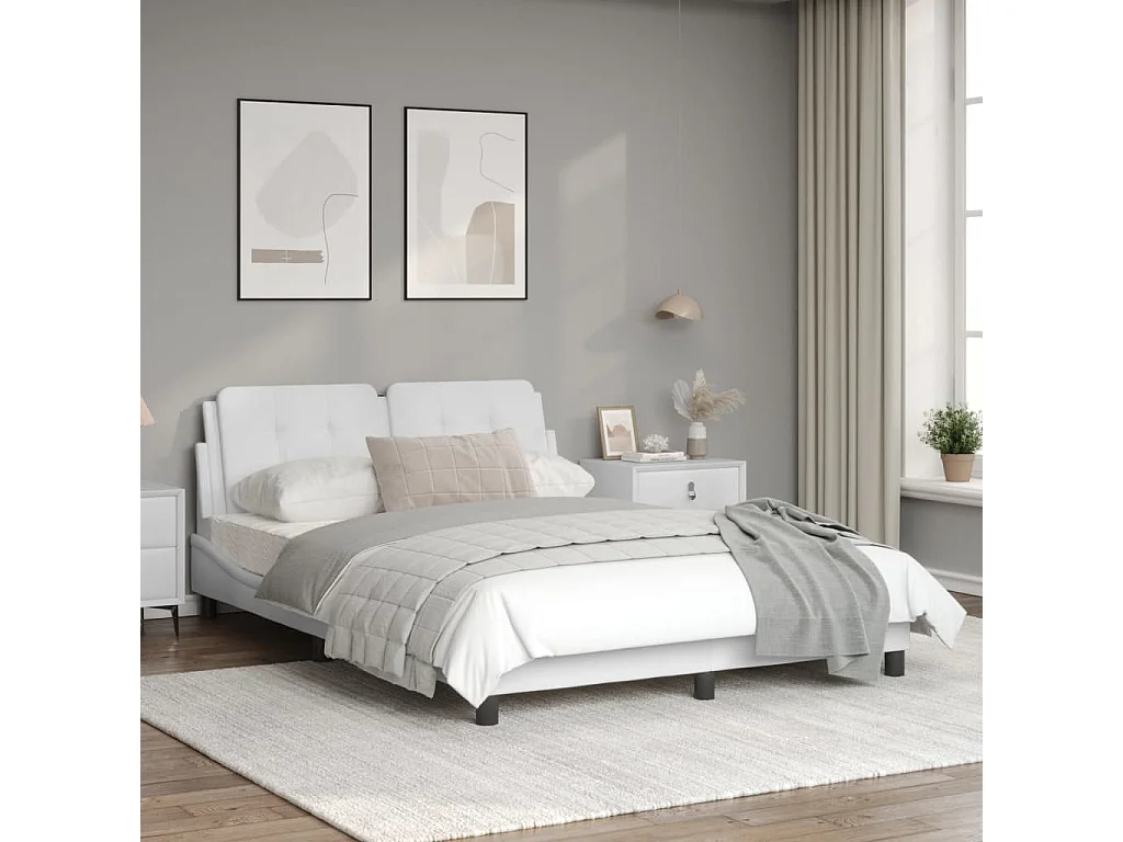 Estructura de cama cabecero cuero sintético blanco 140x190 cm