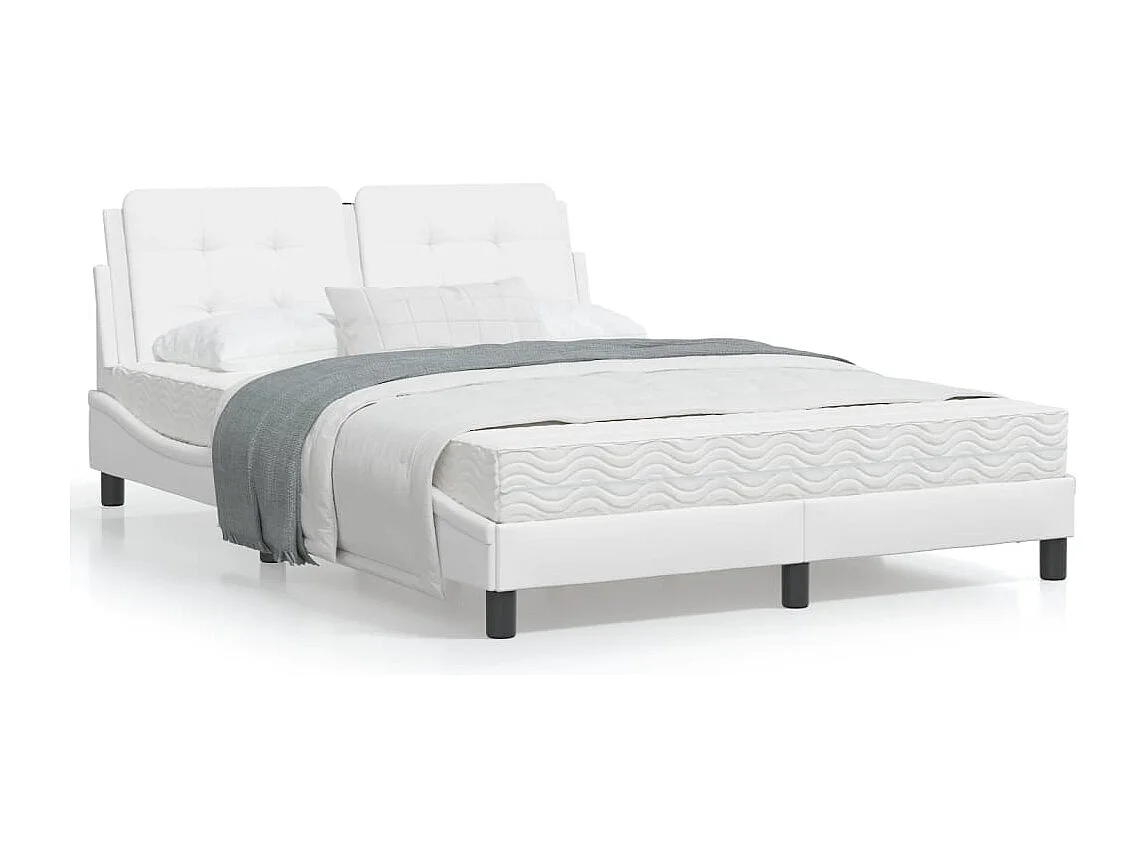 Estrutura cama c/ cabeceira couro artificial 140x190 cm branco