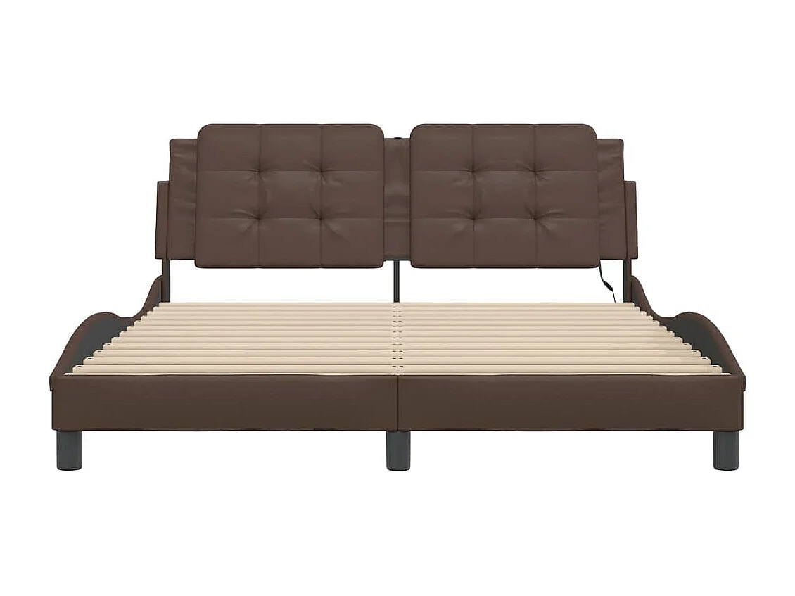 Estructura de cama con luces LED cuero PE marrón 160x200 cm