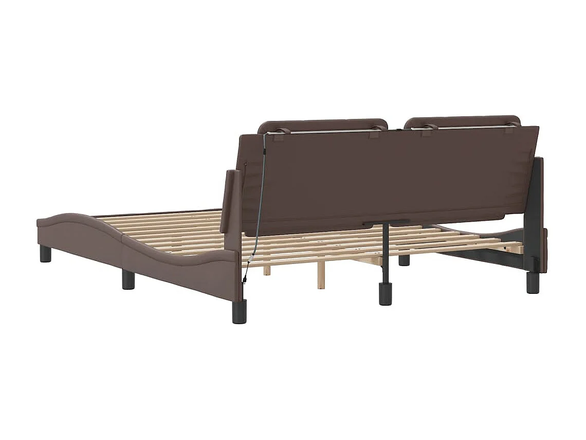 Estructura de cama con luces LED cuero PE marrón 160x200 cm