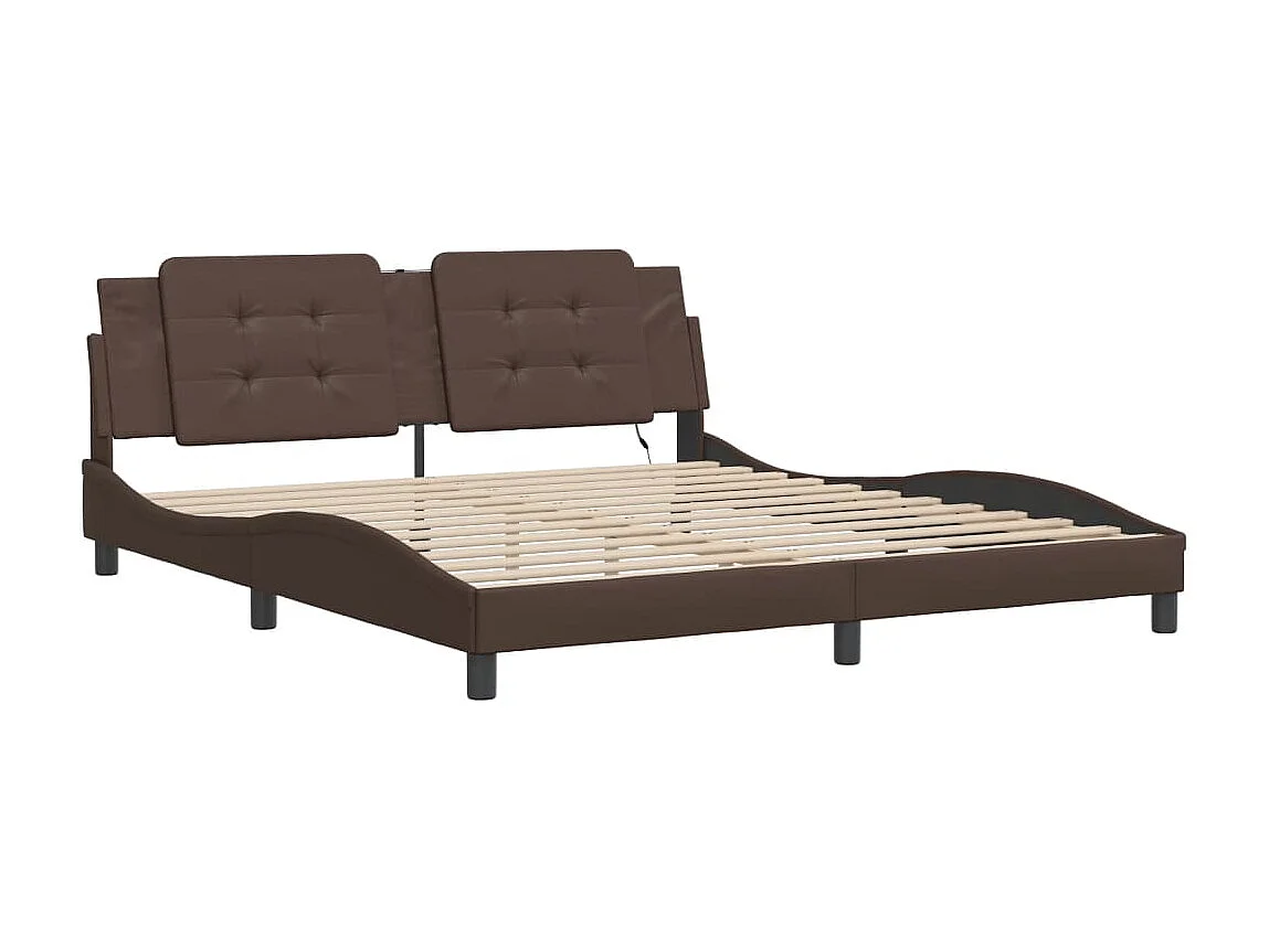 Estructura de cama con luces LED cuero PE marrón 160x200 cm