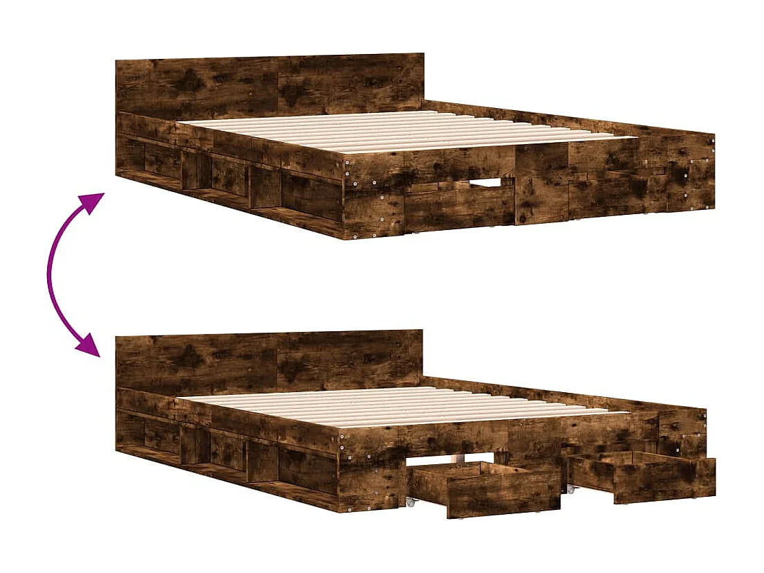 Cama con cajones madera de ingeniería roble ahumado 140x200 cm