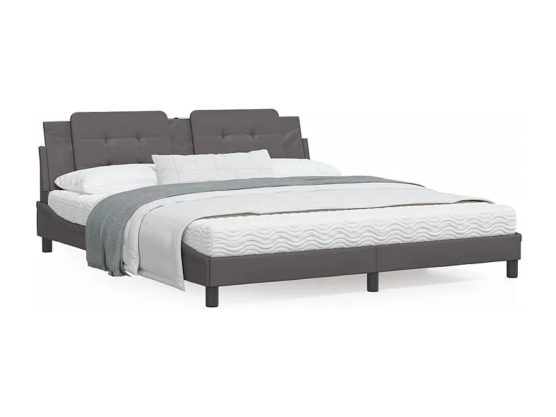Estrutura de cama c/ luzes LED 180x200cm couro artificial cinza