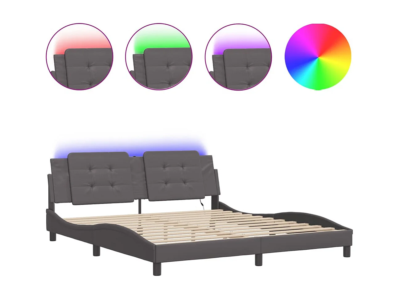 Estrutura de cama c/ luzes LED 180x200cm couro artificial cinza