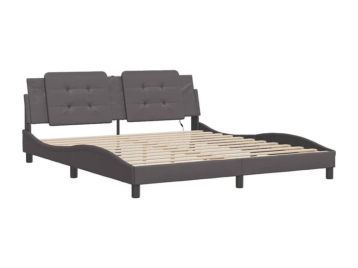 Estrutura de cama c/ luzes LED 180x200cm couro artificial cinza