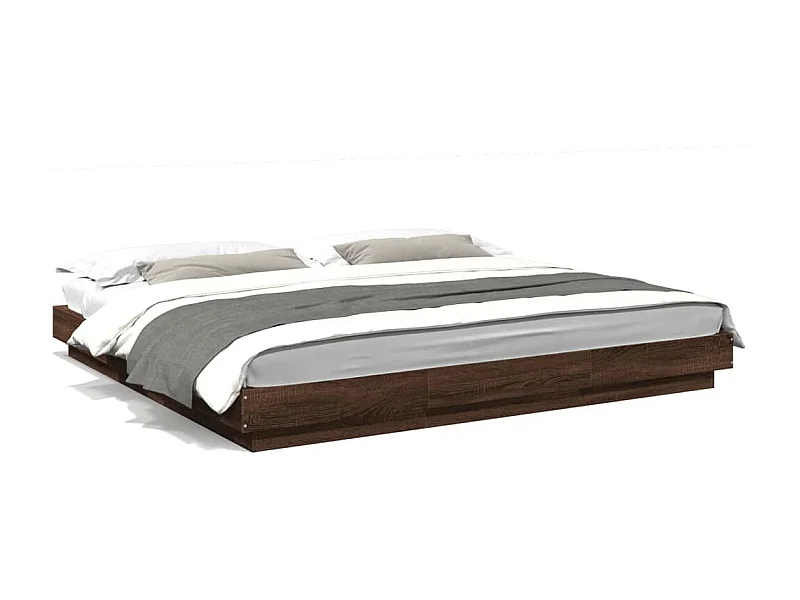 Estrutura cama c/ luzes LED derivados madeira carvalho castanho