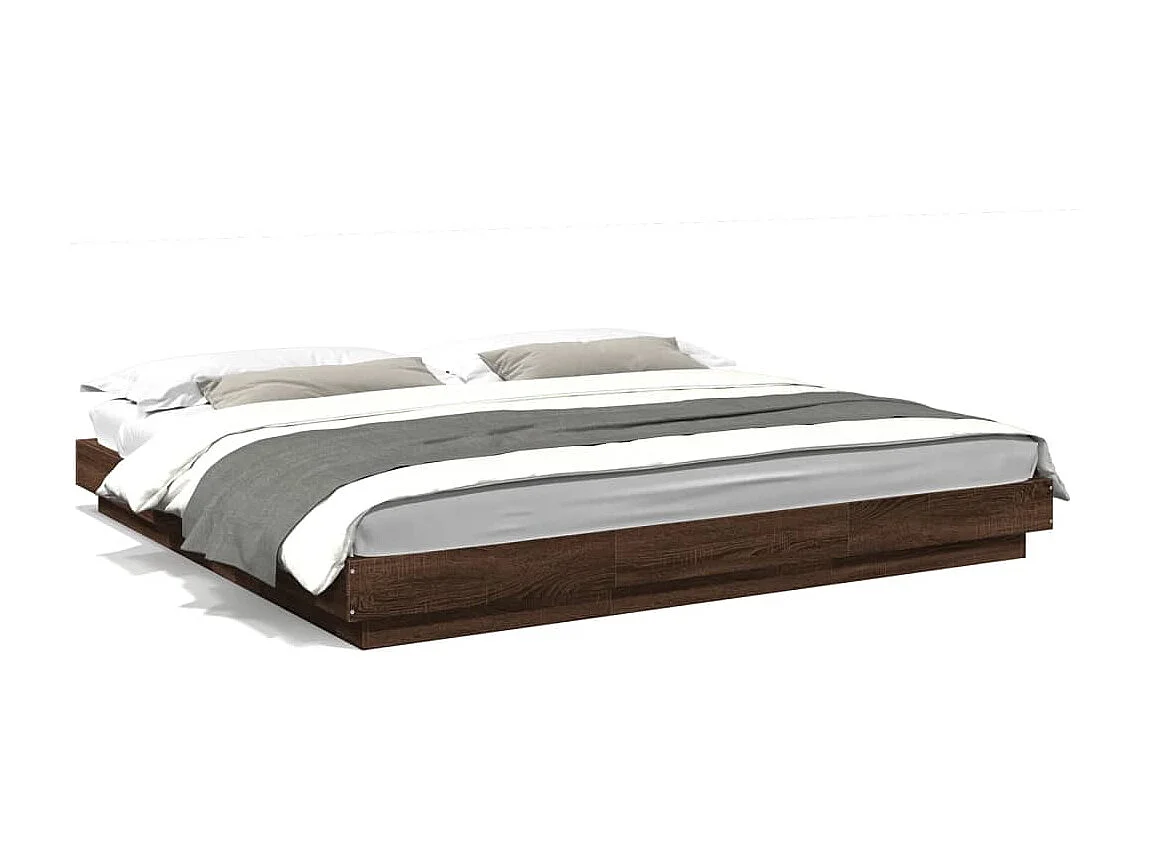 Estructura de cama con luces LED madera roble marrón 200x200 cm