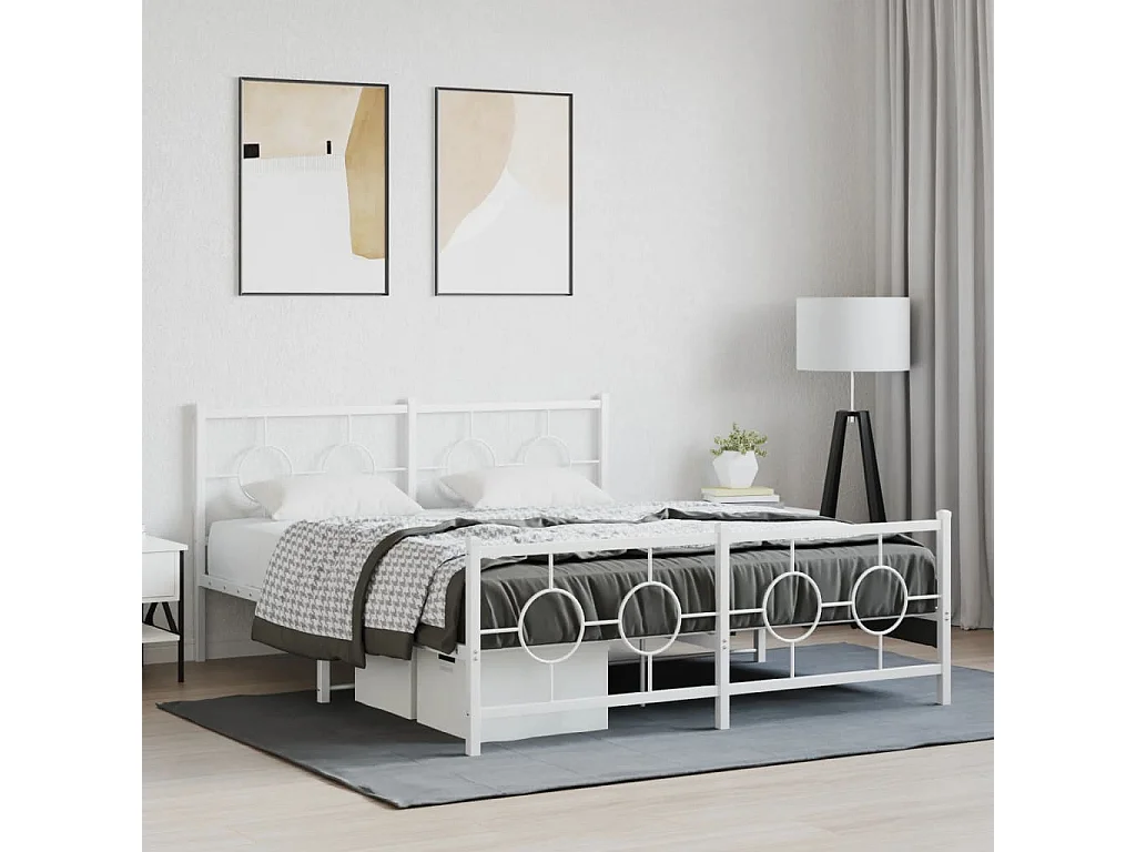 Estrutura de cama com cabeceira e pés 150x200 cm metal branco