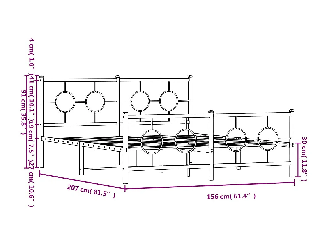 Estrutura de cama com cabeceira e pés 150x200 cm metal branco