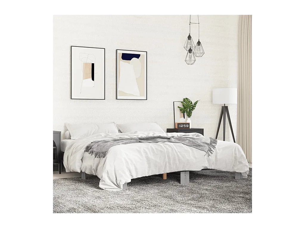 Estructura cama madera ingeniería metal gris Sonoma 180x200 cm