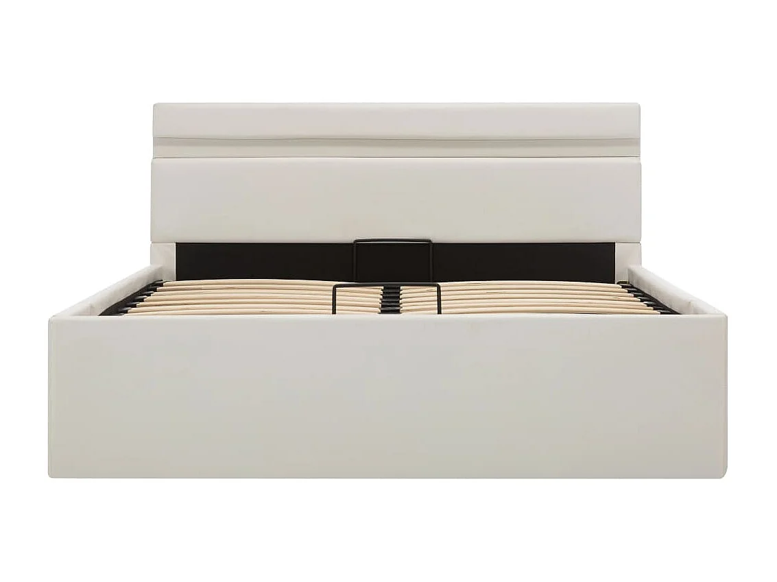 Cama canapé hidráulica con LED cuero sintético blanco 140x200cm