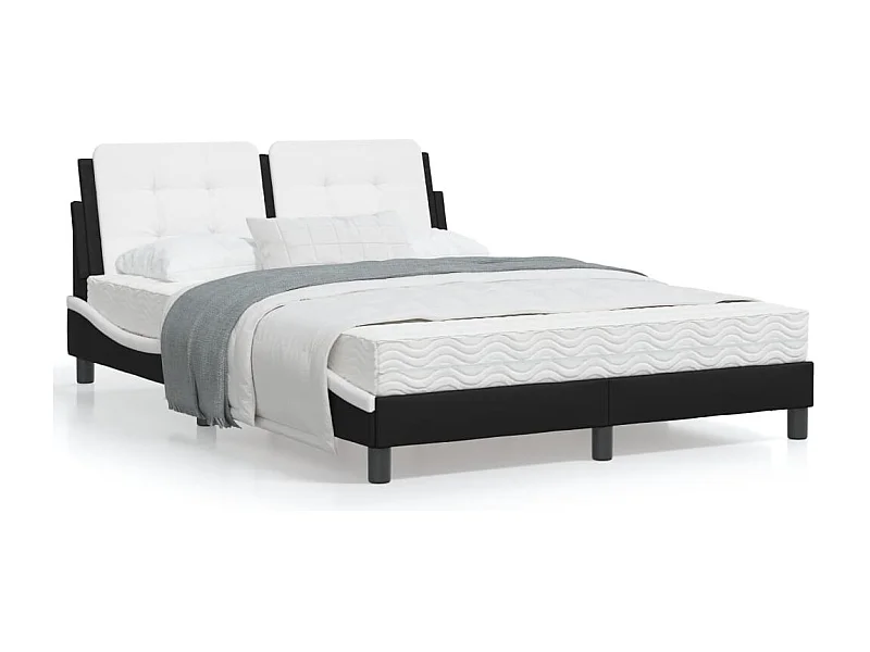 Estructura cama cabecero cuero sintético negro blanco 120x200cm