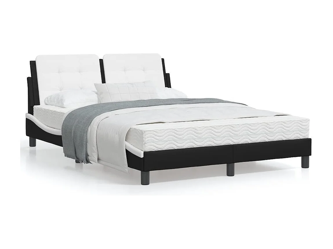 Estructura cama cabecero cuero sintético negro blanco 120x200cm