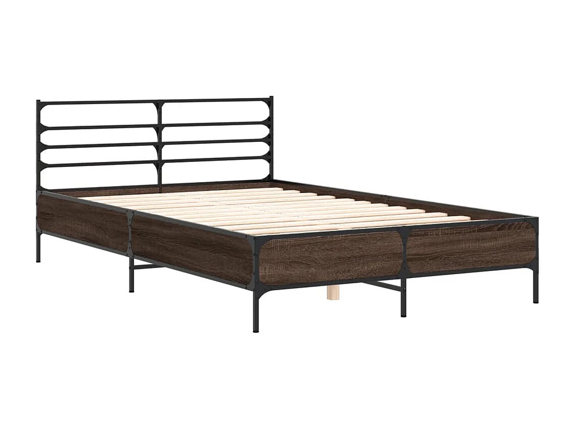 Estructura cama madera ingeniería metal marrón roble 140x190 cm