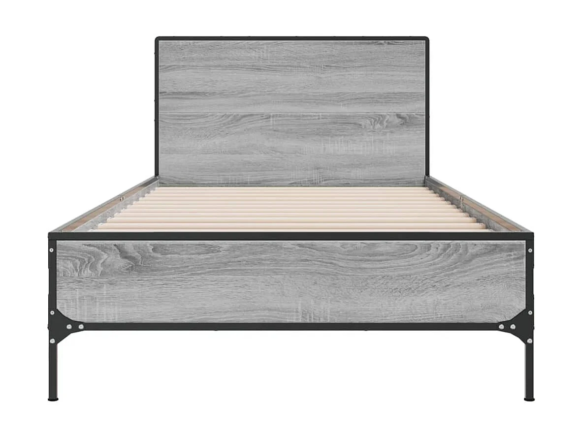 Estrutura de cama derivados de madeira e metal cinzento sonoma