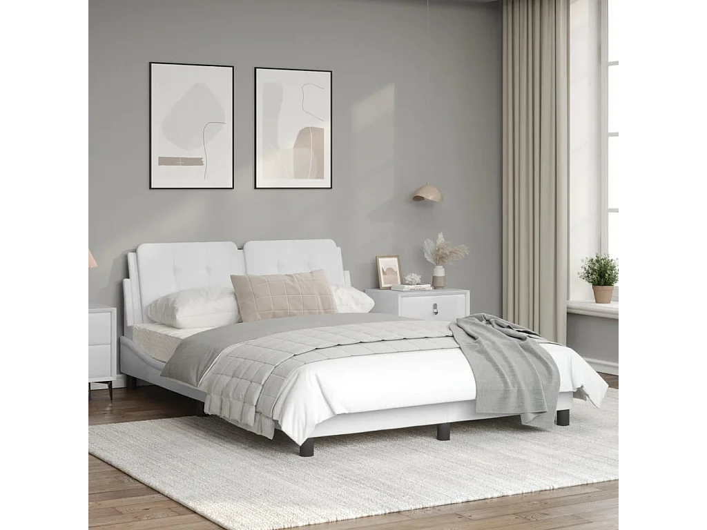 Estrutura cama c/ cabeceira 120x200 cm couro artificial branco