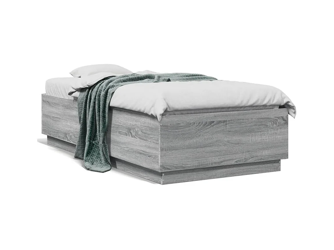Estructura cama con luces LED madera gris Sonoma 90x190 cm