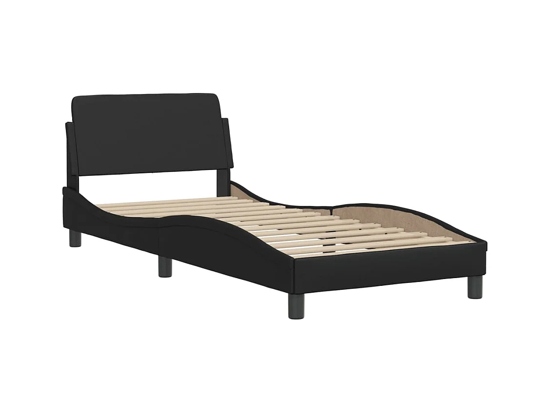 Cama con colchón cuero sintético negro 90x190 cm