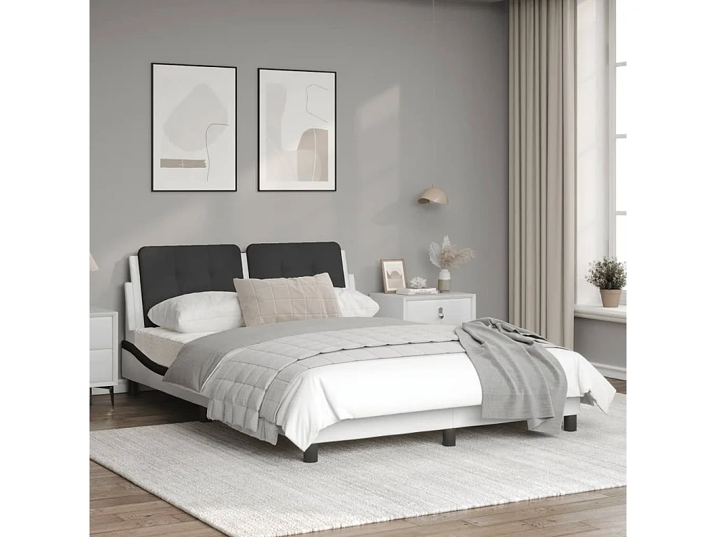 Estructura cama con LED cuero sintético blanco negro 120x200 cm