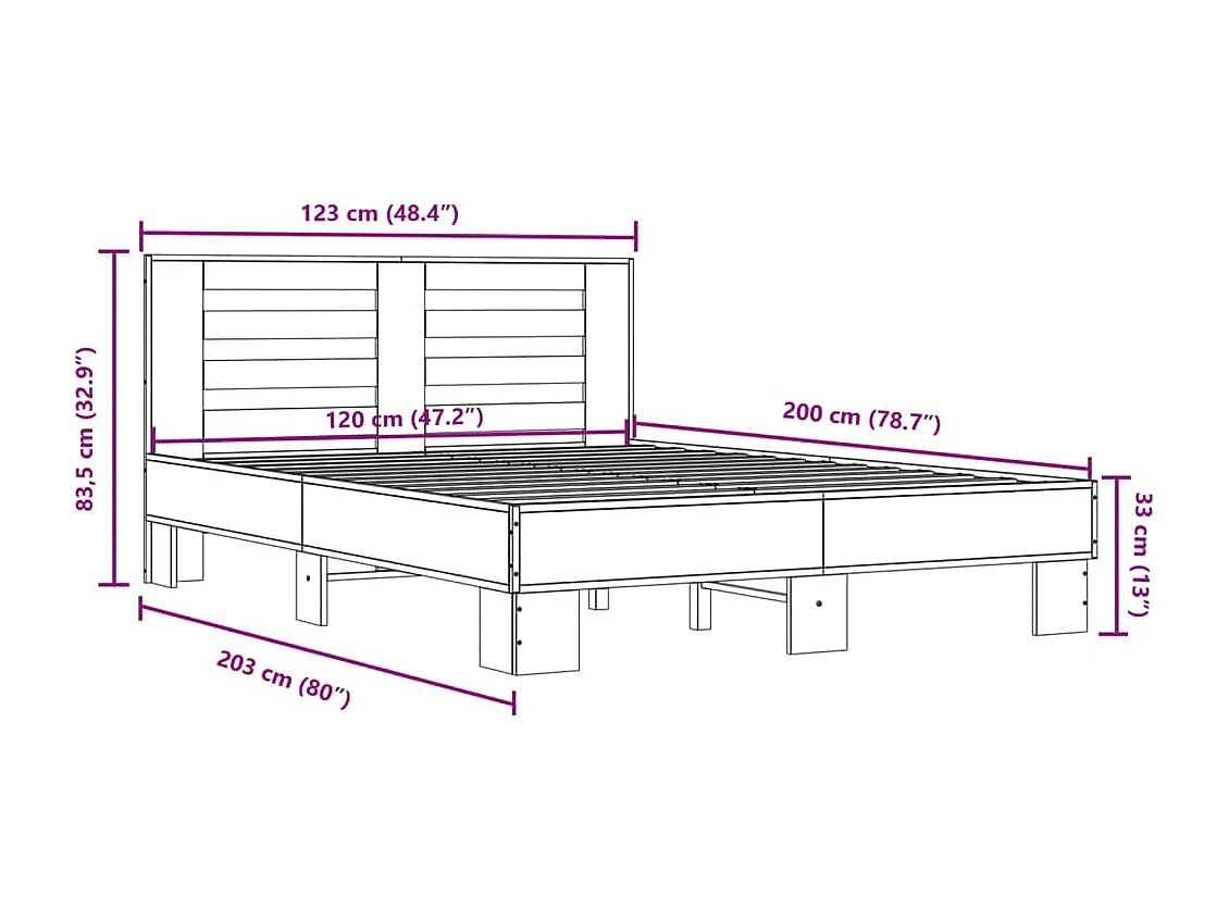 Estructura cama madera ingeniería metal roble Sonoma 120x200 cm