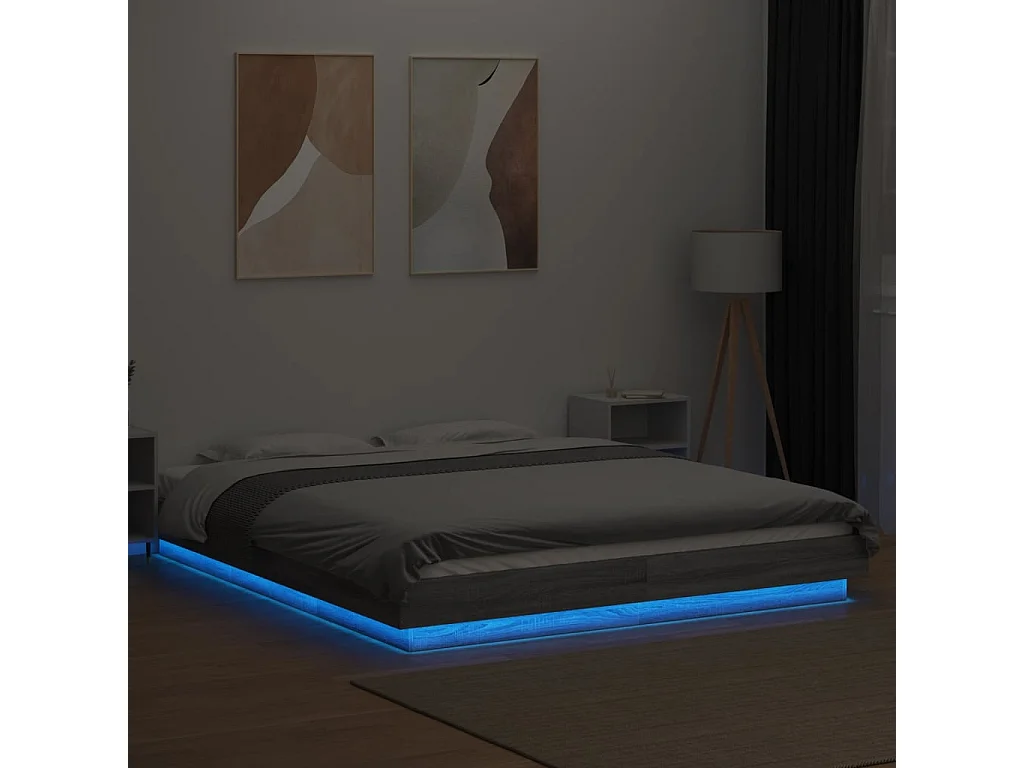 Estructura cama con luces LED madera gris Sonoma 160x200 cm