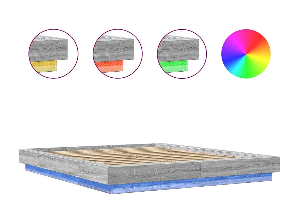 Estructura cama con luces LED madera gris Sonoma 160x200 cm