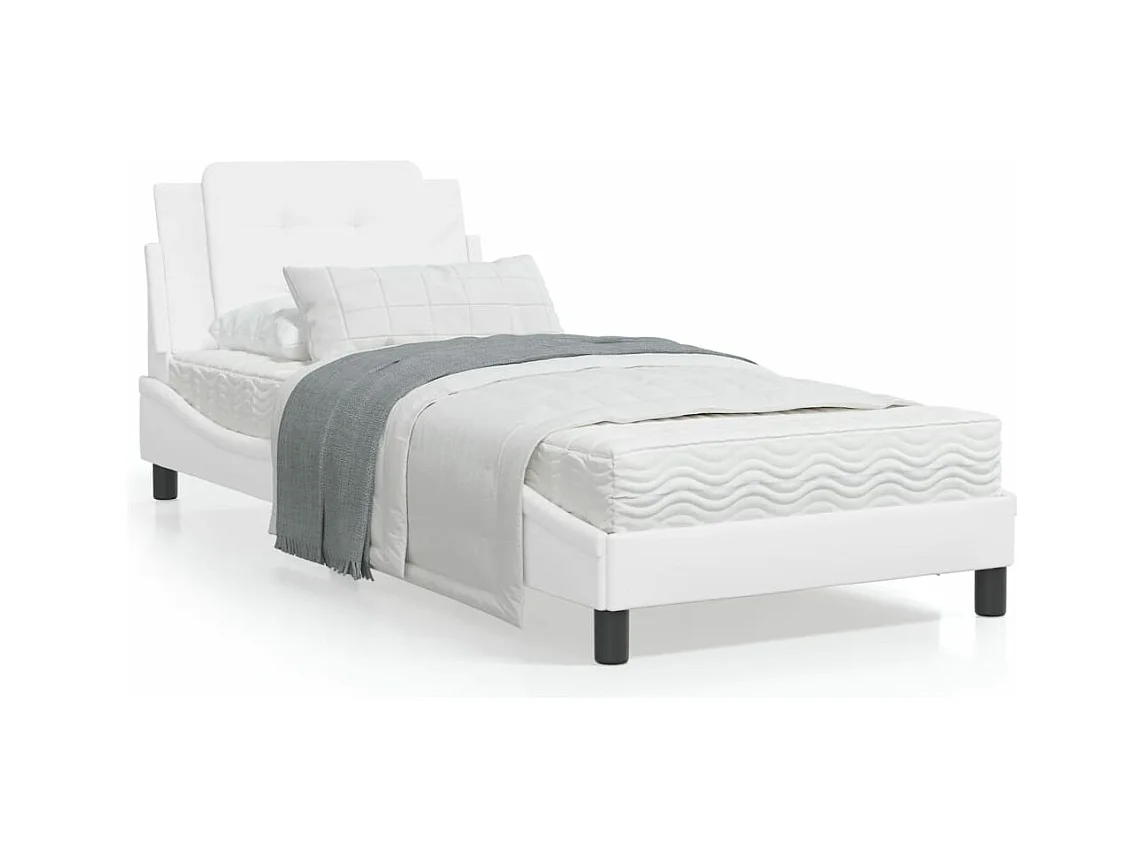 Estrutura de cama c/ luzes LED 90x190cm couro artificial branco