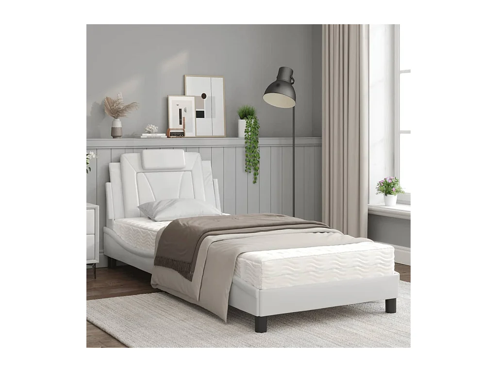 Lit avec matelas blanc 90x190 cm similicuir