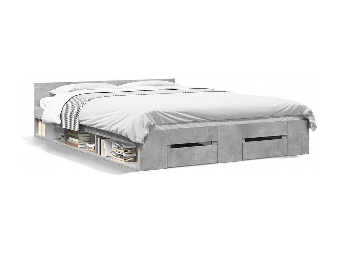 Cama con cajones madera ingeniería gris hormigón 140x200 cm