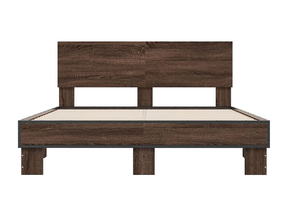 Cadre de lit chêne marron 135x190 cm bois d'ingénierie et métal