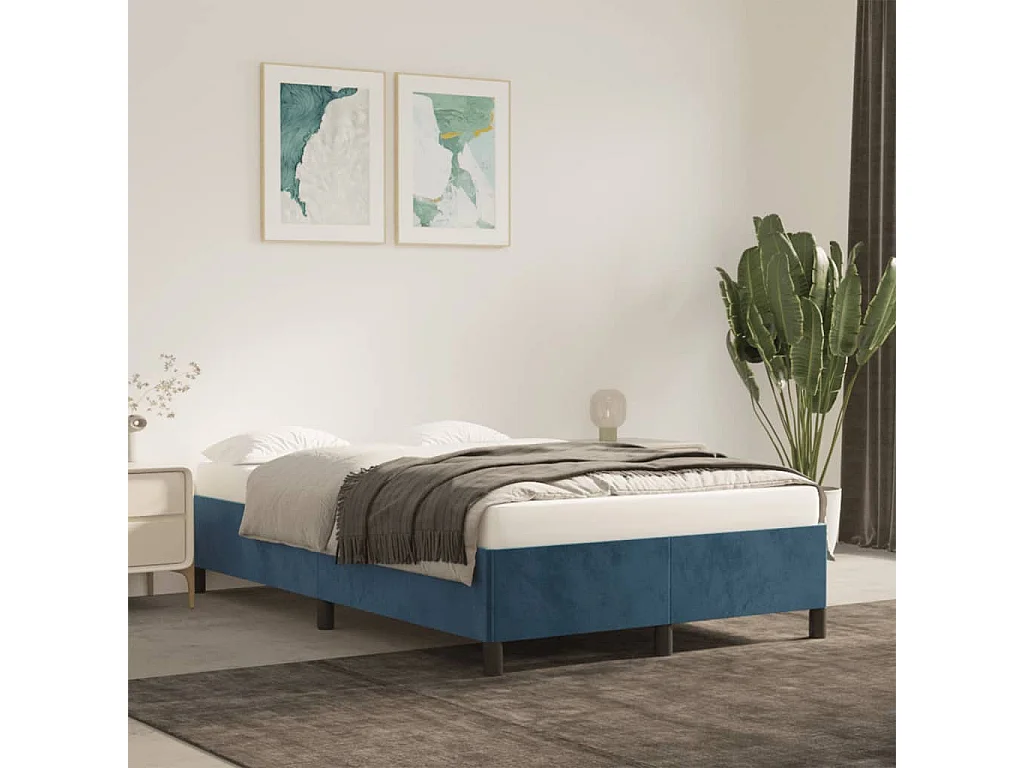 Estrutura de cama 120x190 cm veludo azul-escuro