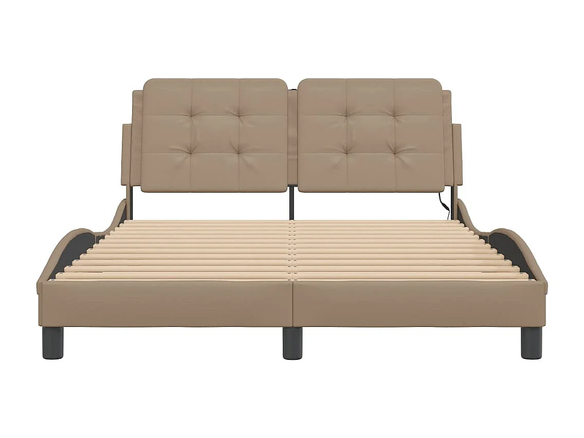 Estrutura cama c/ luzes LED 120x200 couro artificial cappuccino