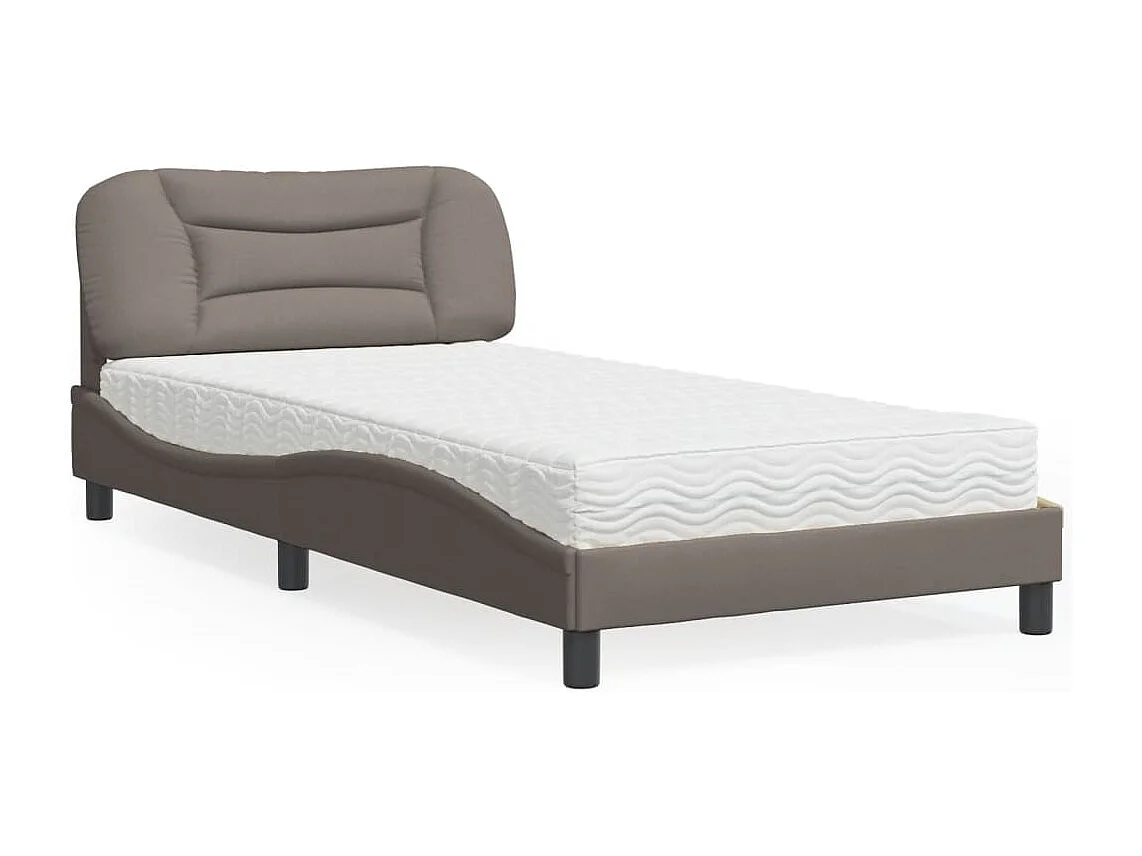 Cama con colchón tela gris taupe 100x200 cm