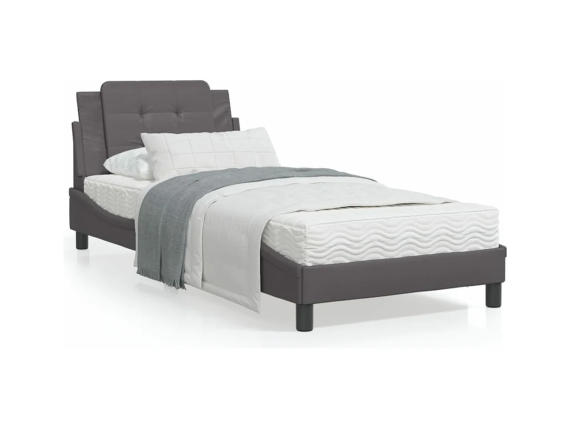 Cama com colchão 80x200 cm couro artificial cinzento