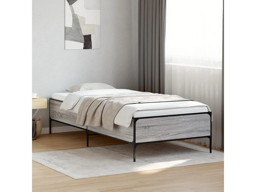 Cadre de lit sonoma gris 100x200 cm bois d'ingénierie et métal