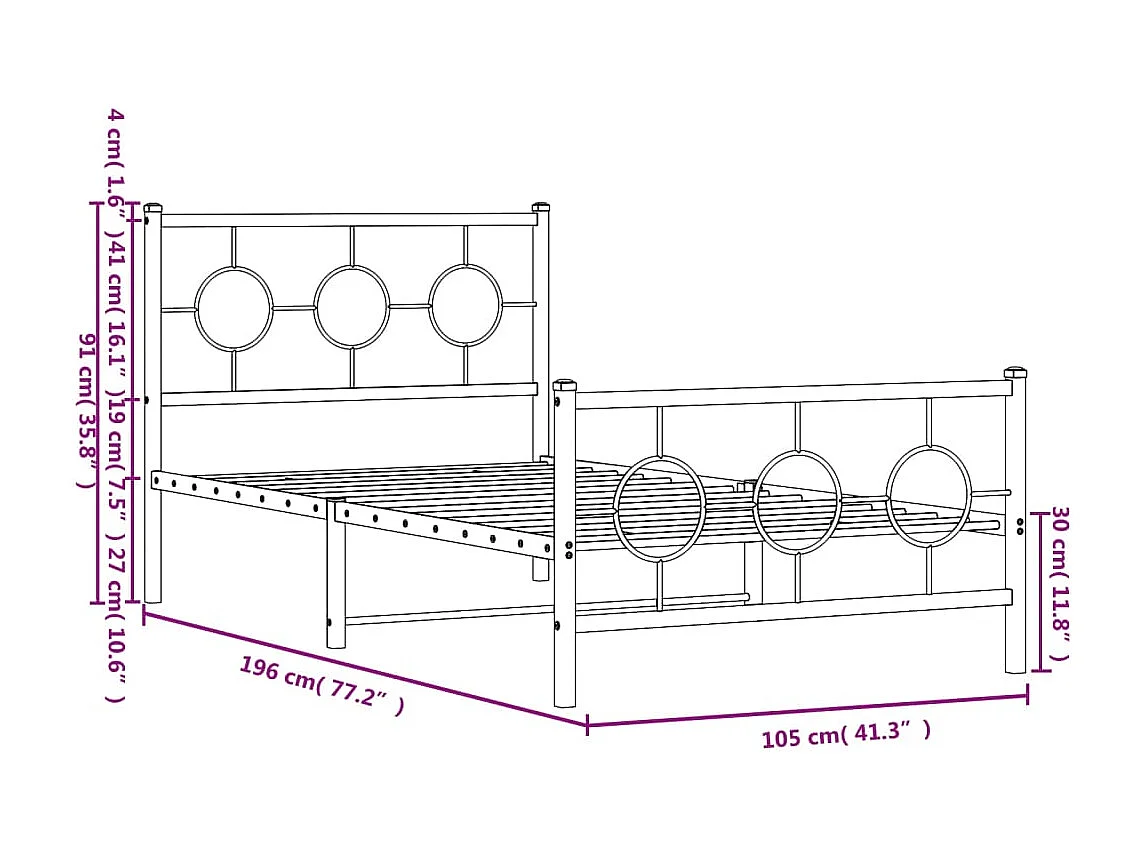 Estructura cama metal cabecero y estribo blanca 100x190 cm