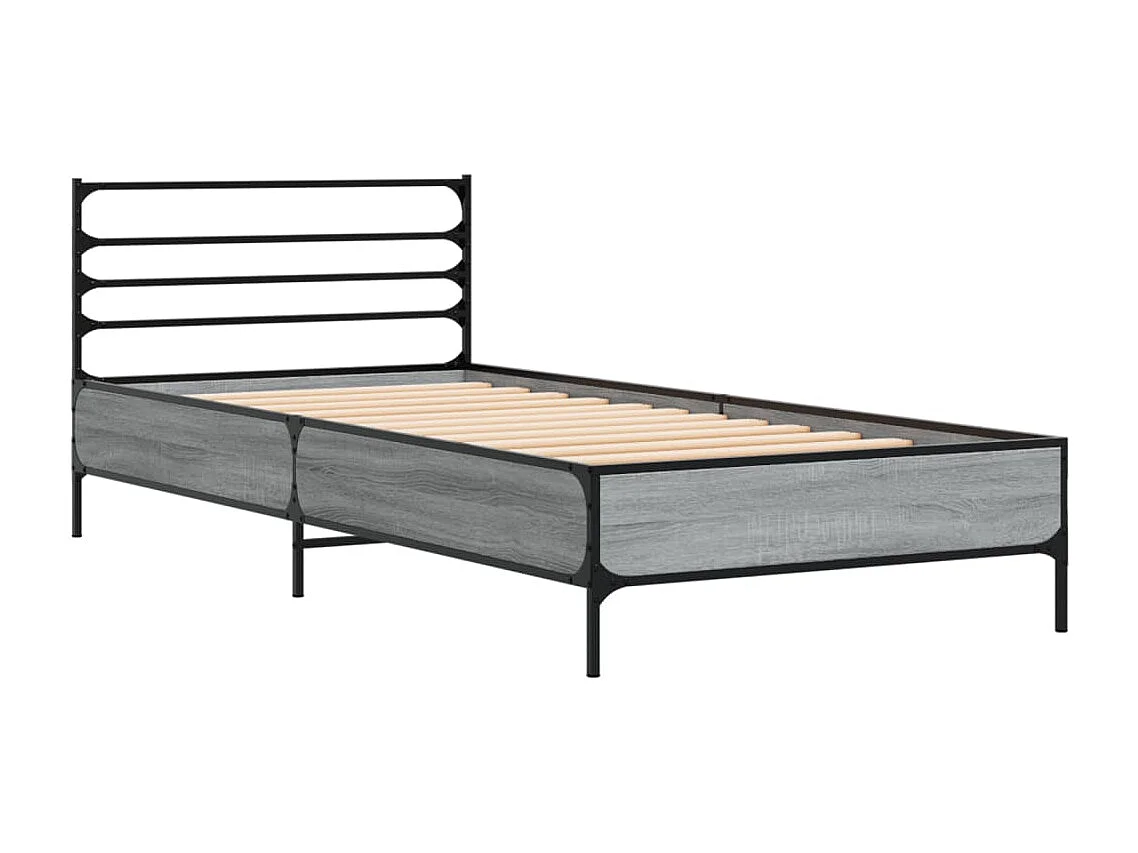 Estructura cama madera ingeniería metal gris Sonoma 100x200 cm